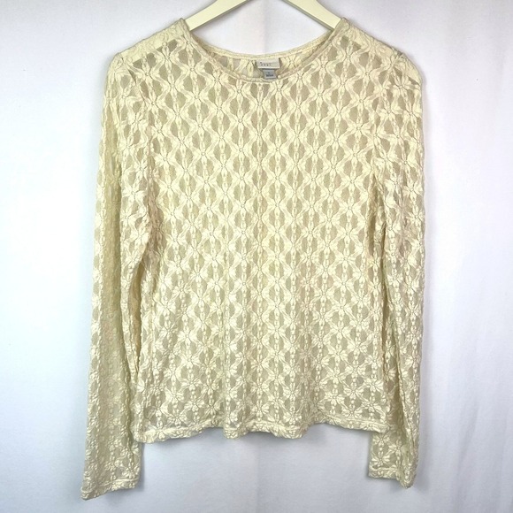 a new day Tops - A New Day Womens Large Cream Floral Lace Long Sleeve Crew Neck Top Ivory Crochet